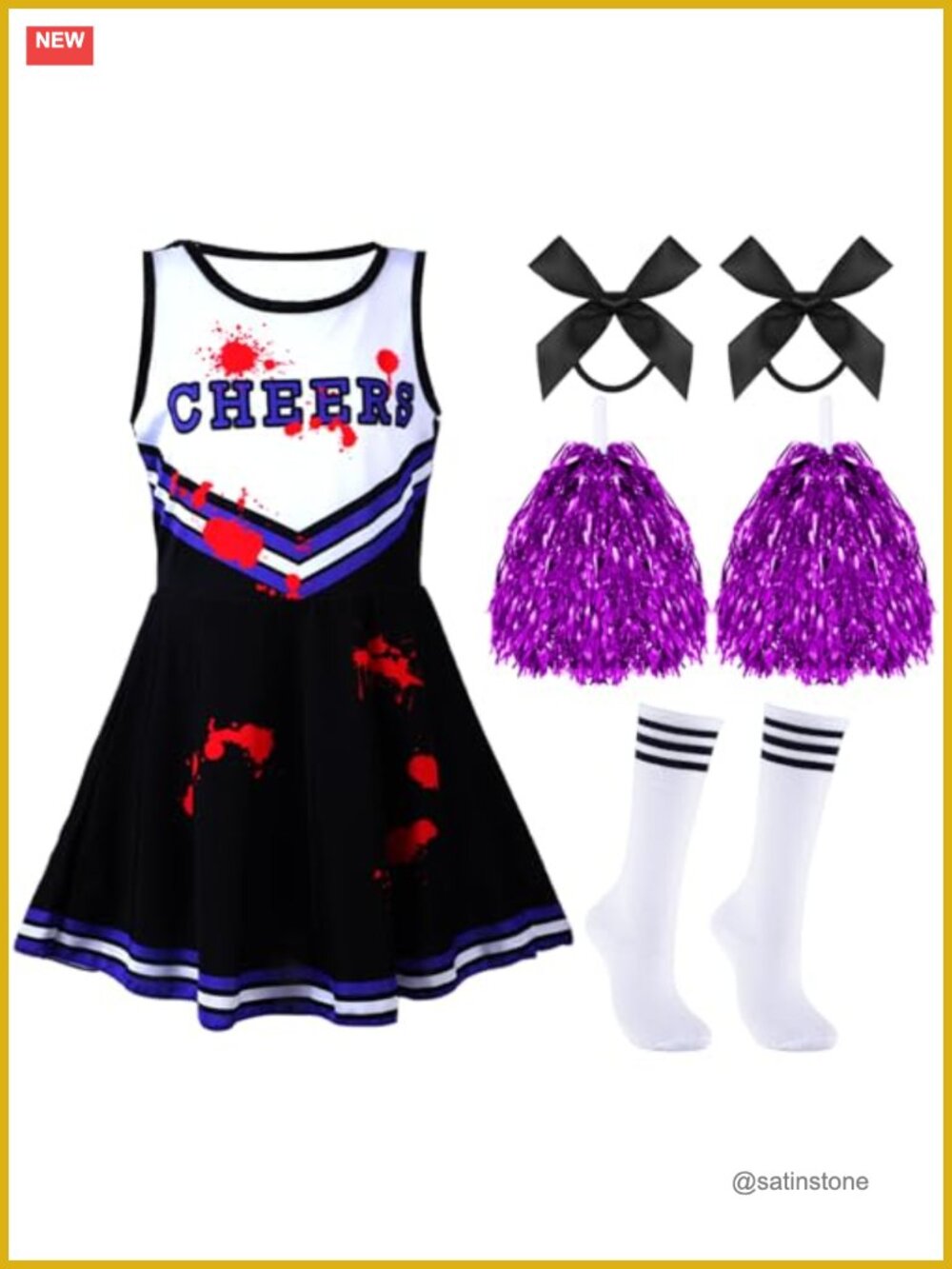 Girls Halloween Zombie Cheerleader Costume Set Polyester Bloody Design